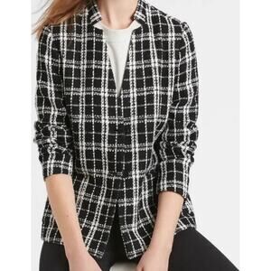 BANANA REPUBLIC Women's Black White Plaid Check Tweed Blazer Jacket Small